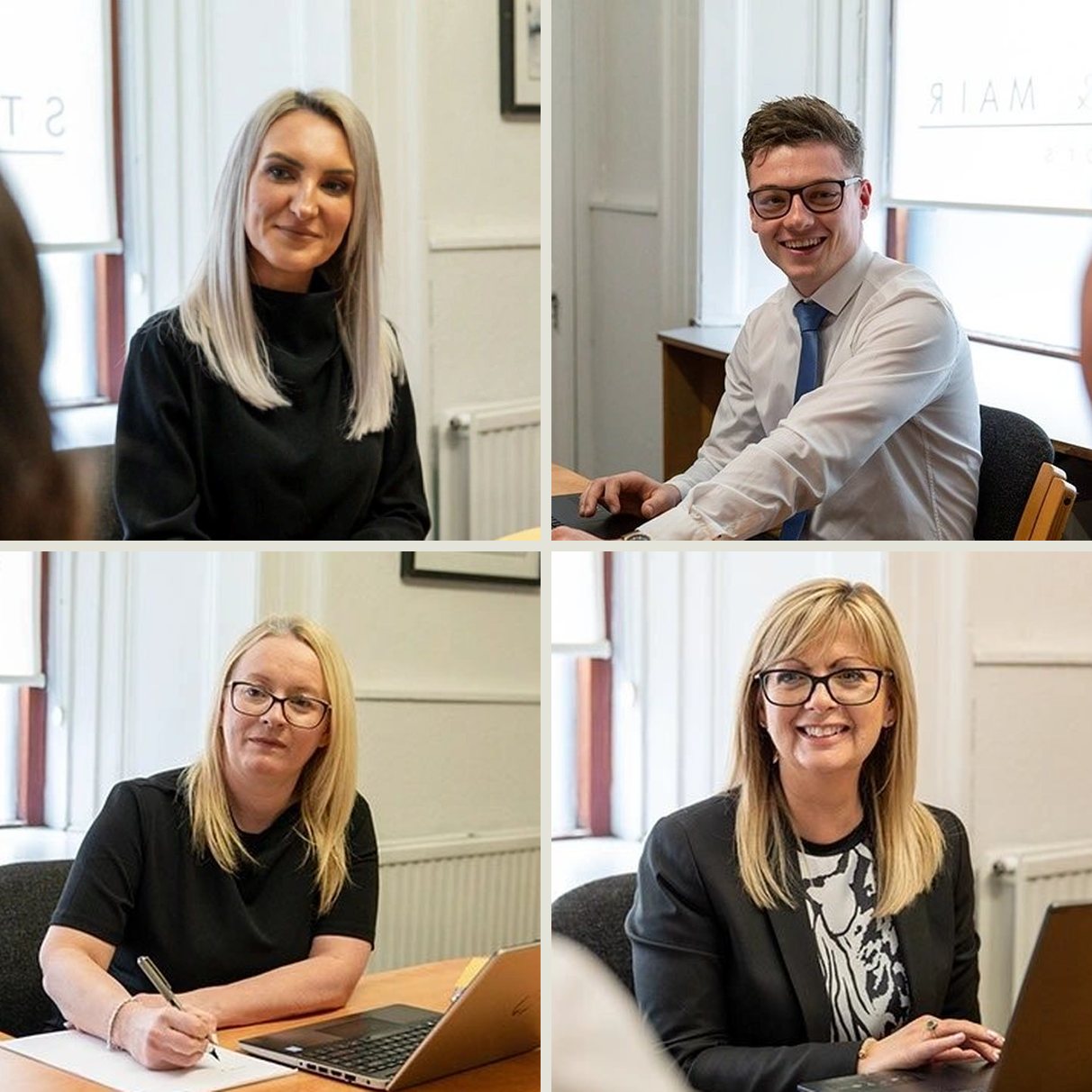 Members of the Stirling & Mair team at the Johnstone office: Lisa McLaughlan, Drew Yeoman, Alison O'Hare and Tracey Keaveney